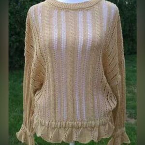 ZARA open knit sweater with ruffled bottom and ruffled sleeves.